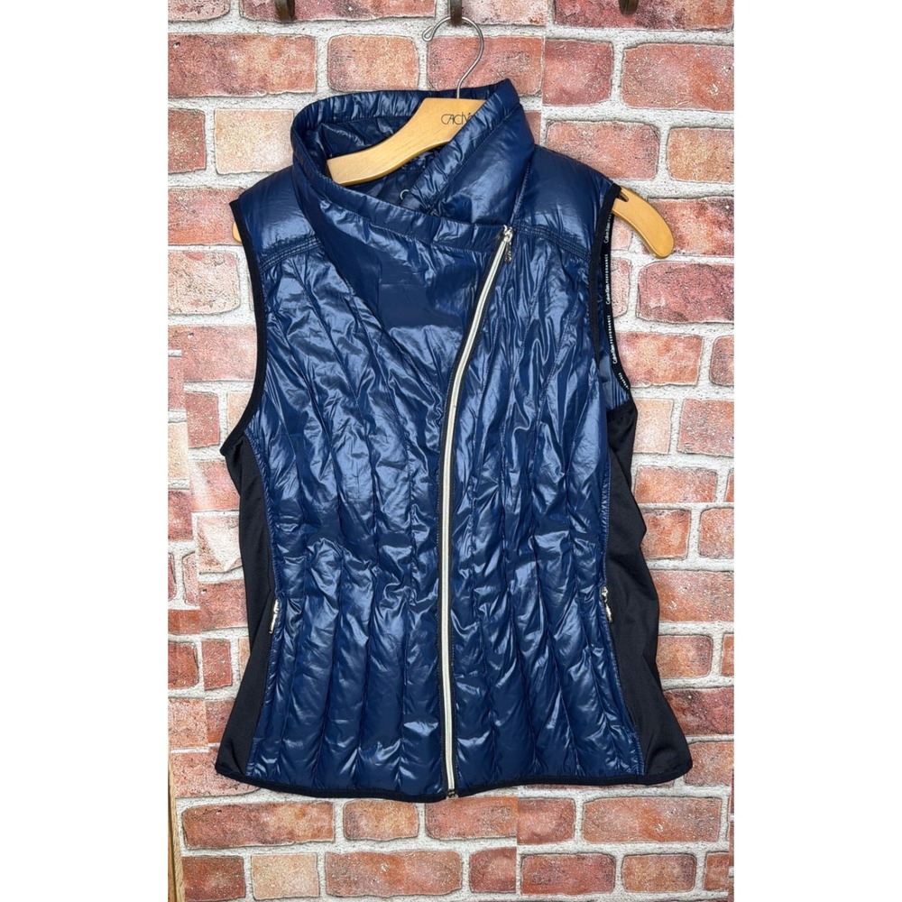 Calvin Klein Performance Navy Blue Down Puffer Vest Asymmetrical Zip Womens L